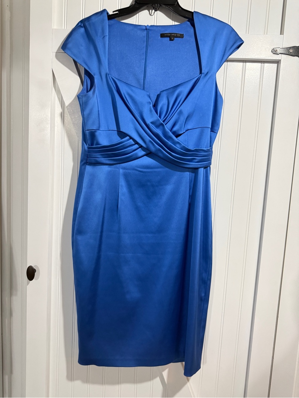 David Meister Vibrant Cobalt Satin Cap-Sleeve Sheath Dress
